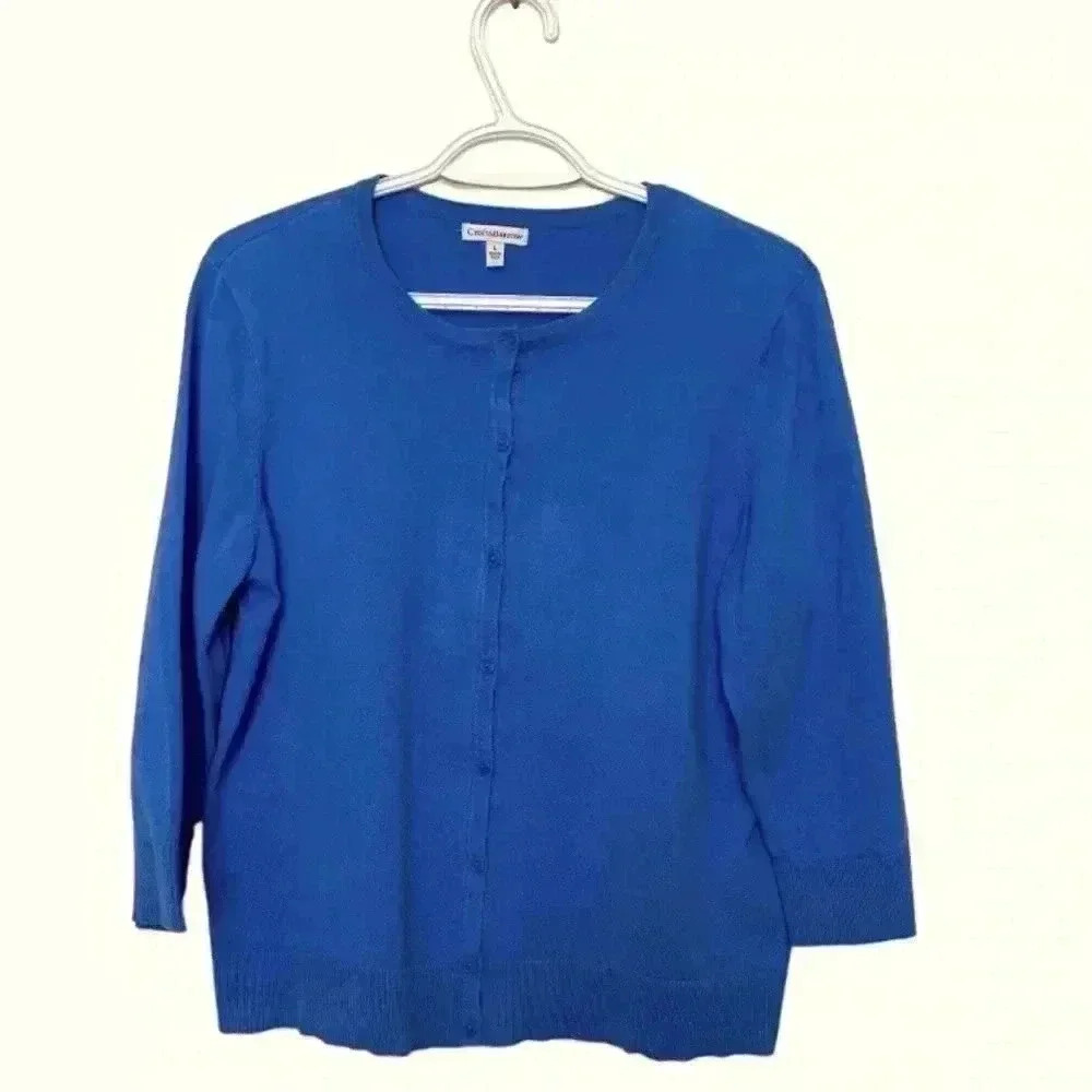 Croft & barrow blue, button-down, midweight,3/4 sleeves, cotton/nylon sw…